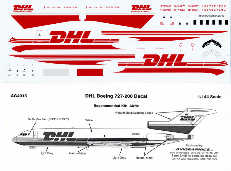1/144 Scale Decal DHL 727-200