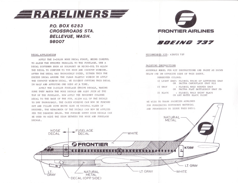 1/144 Scale Decal Frontier 737-200