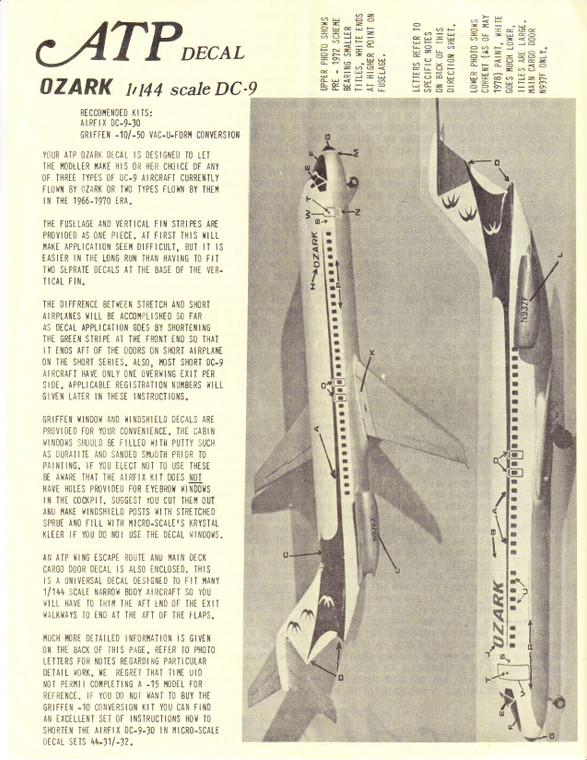 1/144 Scale Decal Ozark DC-9