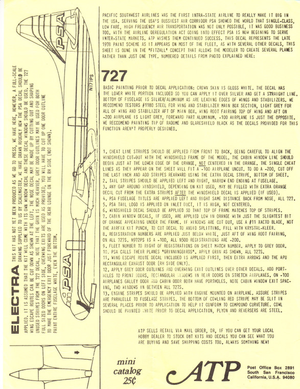 1/144 Scale Decal PSA 727-200 / Electra