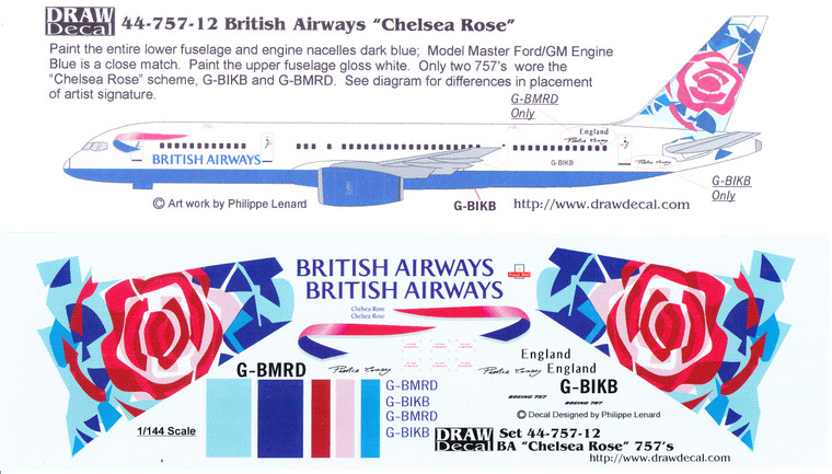 1/144 Scale Decal British Airways 757 Chelsea Rose