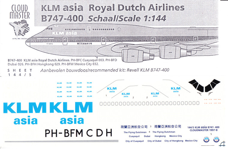 1/144 Scale Decal KLM Asia 747-400