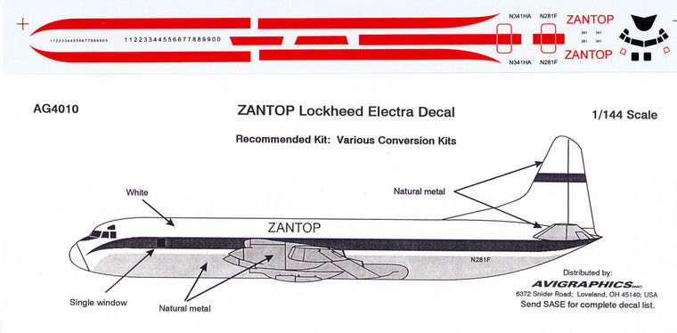 1/144 Scale Decal Zantop Electra