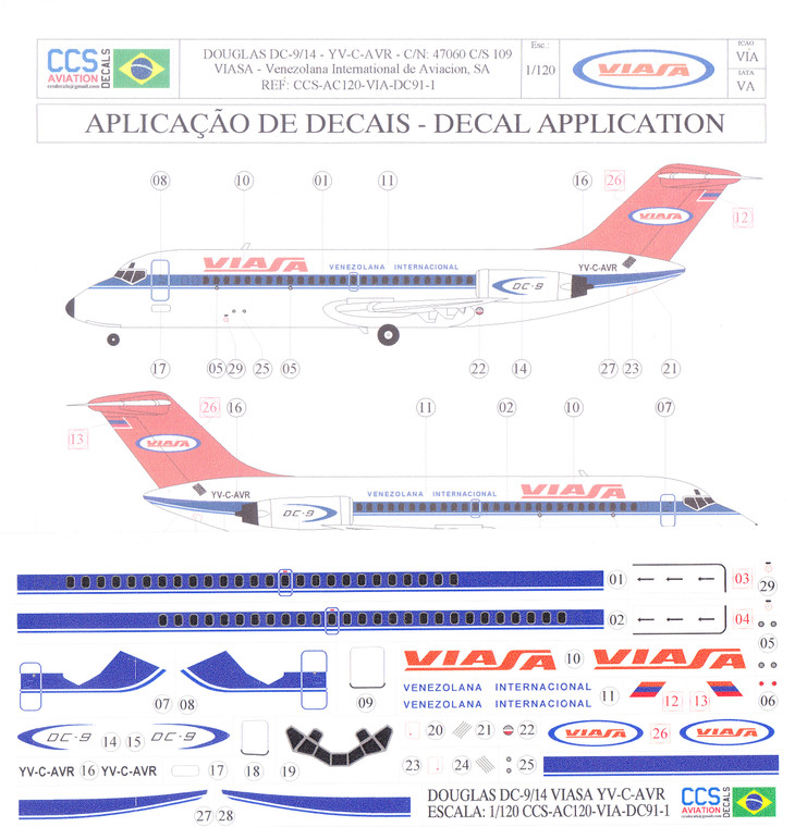 1/120 Scale Decal Viasa DC9-14