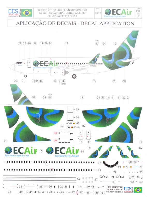 1/144 Scale Decal ECAir 737-700