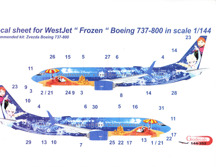 1/144 Scale Decal WestJet 737-800 Disneyworld Frozen