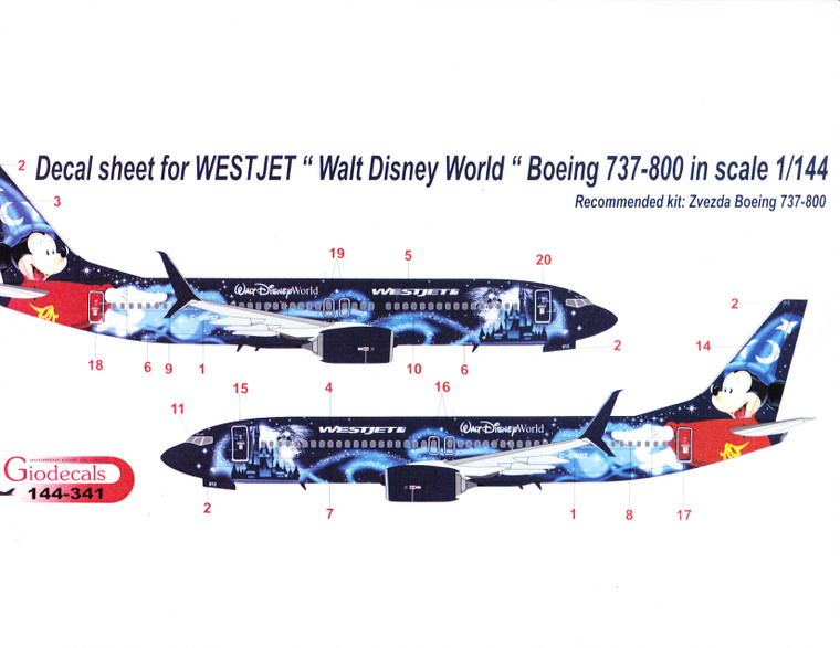 1/144 Scale Decal WestJet 737-800 Disneyworld Mickey