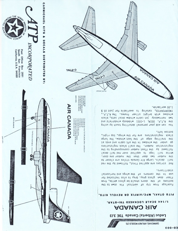 1/144 Scale Decal Air Canada L-1011
