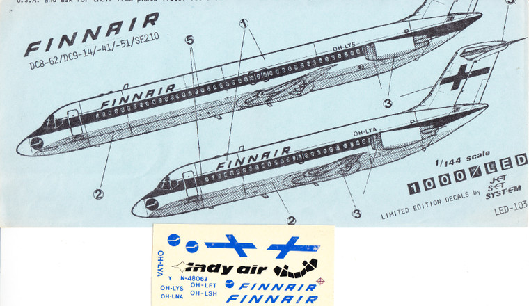 1/144 Scale Decal Finnair DC-8 / DC-9 / Caravelle