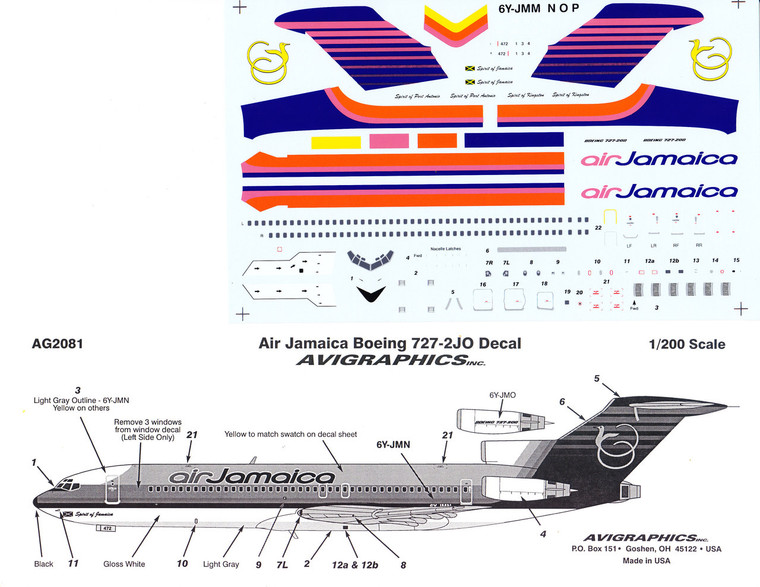 1/200 Scale Decal Air Jamaica 727-200