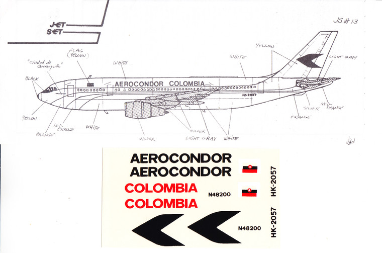 1/144 Scale Decal Aerocondor Colombia A-300