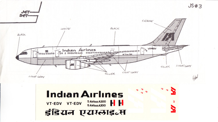 1/144 Scale Decal Indian Airlines A-300