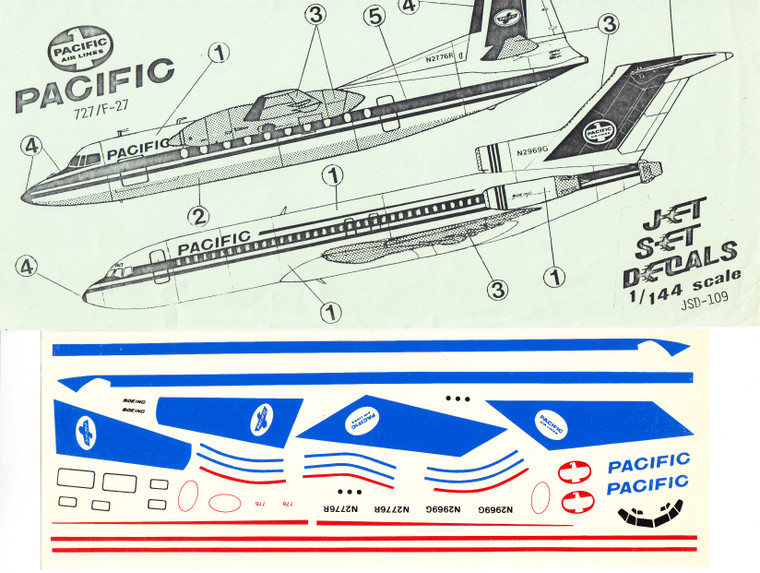 1/144 Scale Decal Pacific Air Lines 727-100 / F-27