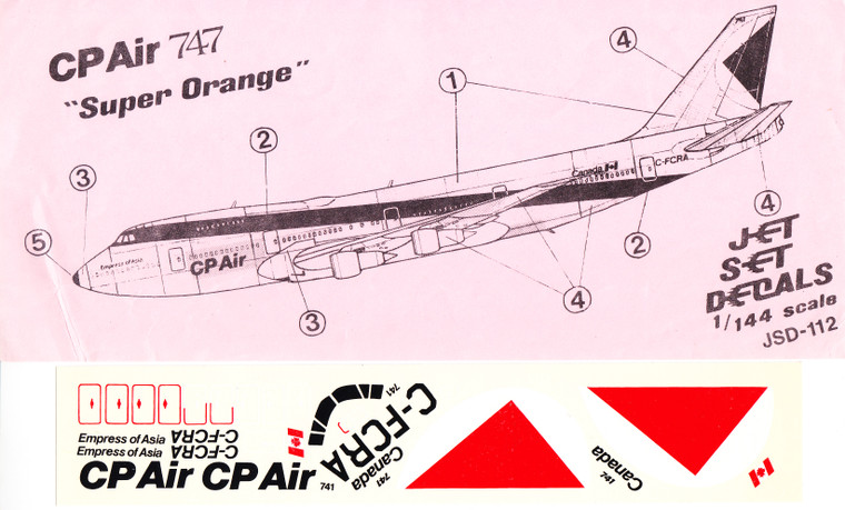 1/144 Scale Decal CP Air 747 Super Orange