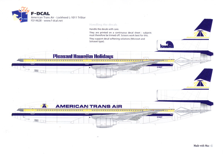 1/144 Scale Decal American Trans Air / Pleasant Hawaiian Holidays L-1011