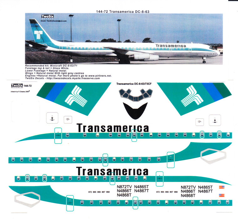 1/144 Scale Decal Transamerican DC8-63