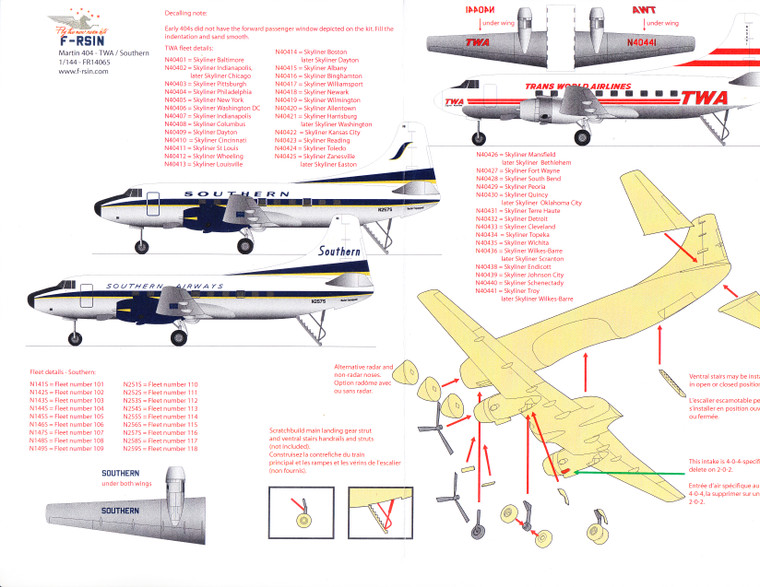 1/144 Scale Decal Southern / TWA Martin 404