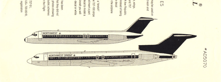 1/144 Scale Decal Northwest Orient 727 / DC9-30