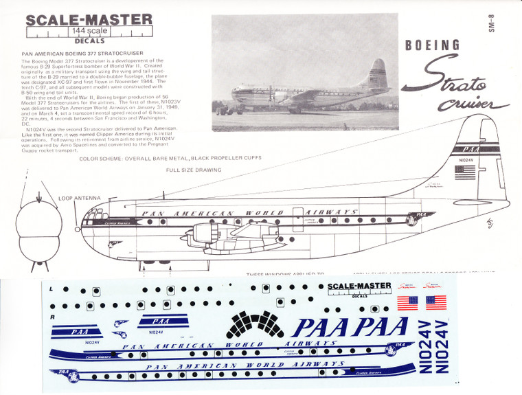1/144 Scale Decal Pan American World Airways B-377 Stratocruiser