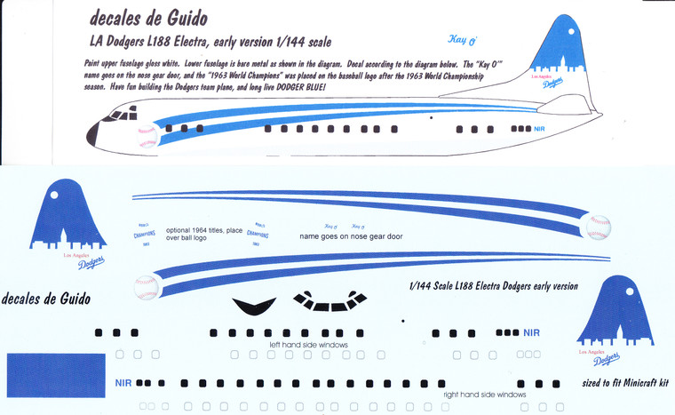 1/144 Scale Decal Los Angeles Dodgers L-188 Electra