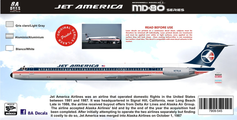 1/144 Scale Decal Jet America MD-80