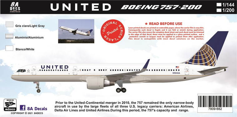 1/144 Scale Decal United / Continental 757-200