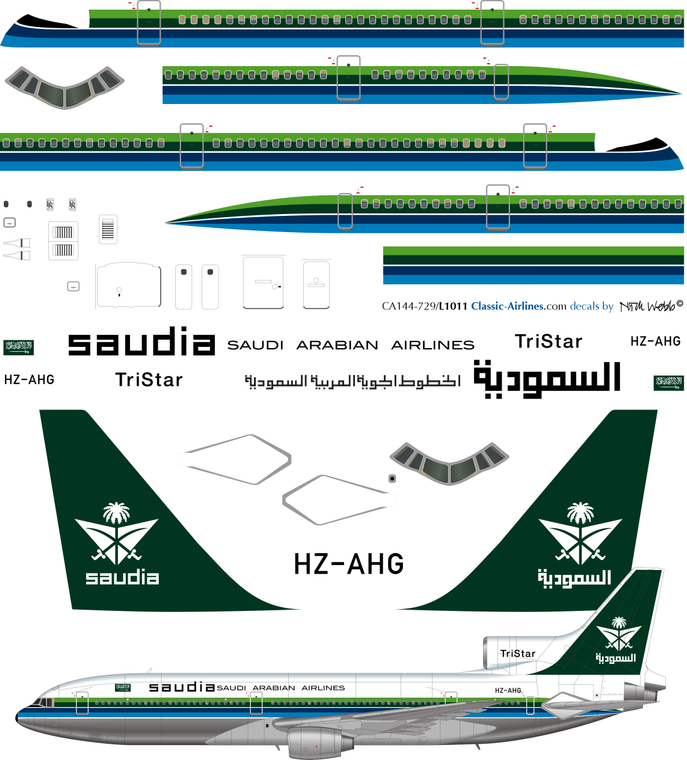 1/144 Scale Decal Saudi Arabian Airlines L-1011