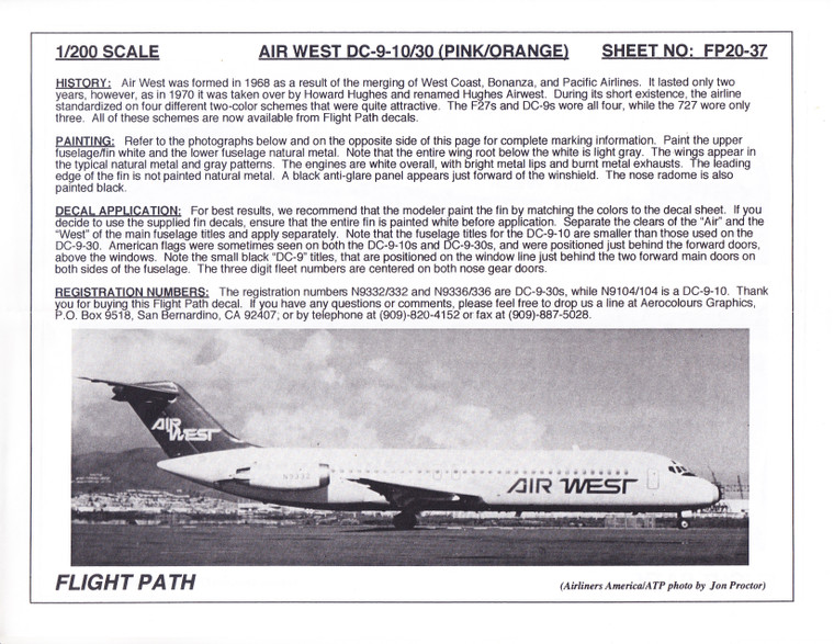 1/200 Scale Decal AirWest DC9-10/30 PINK/ORANGE