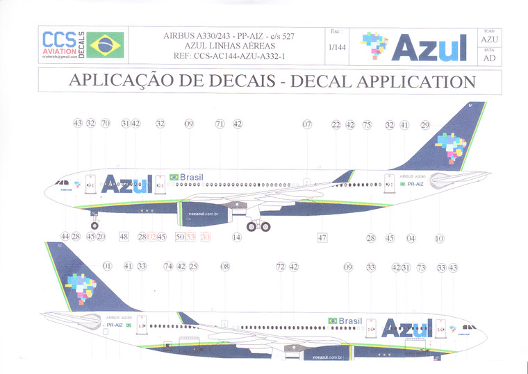 1/144 Scale Decal Azul A-330