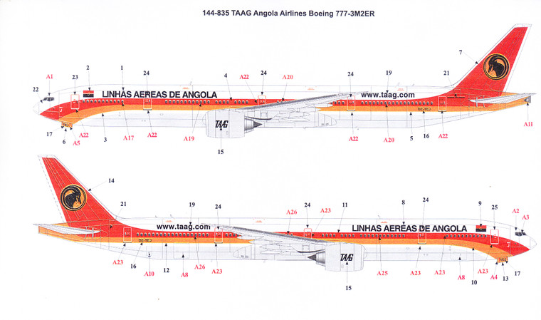 1/144 Scale Decal TAAG Linhas Aereas de Angola 777-3M2ER