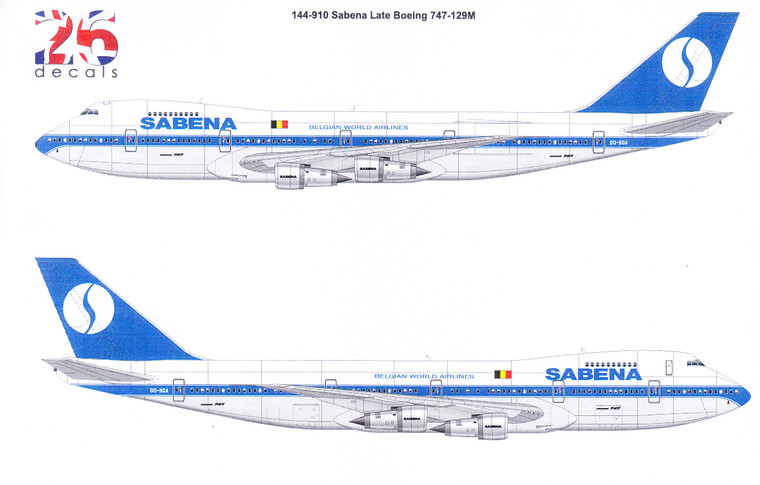 1/144 Scale Decal Sabena 747-129M Late
