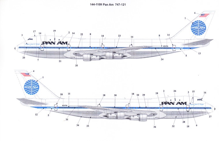 1/144 Scale Decal Pan Am 747-121