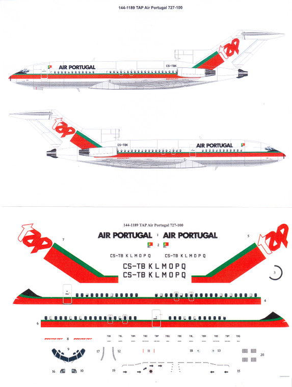 1/144 Scale Decal TAP Portugal 727-100