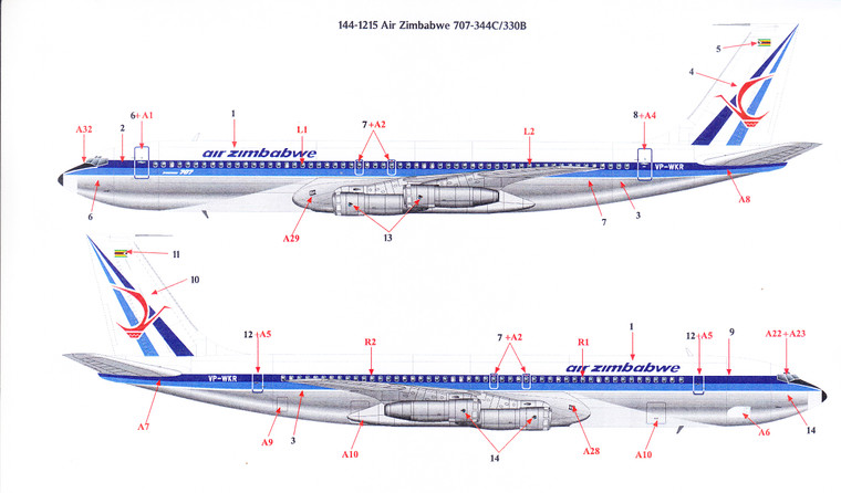 1/144 Scale Decal Air Zimbabwe 707-344C/330B