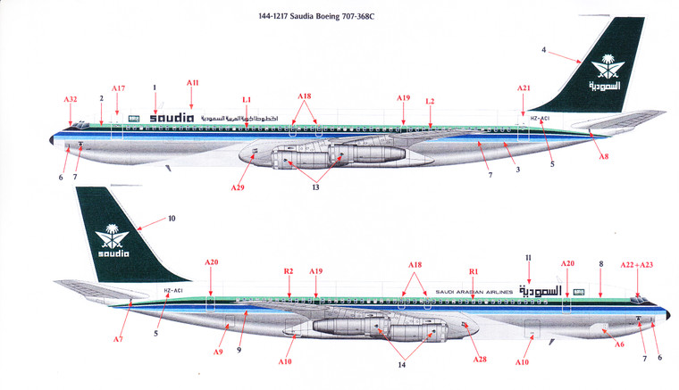 1/144 Scale Decal Saudia 707-368C