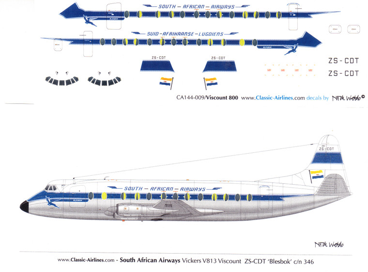 1/144 Scale Decal South African Airways Viscount 800