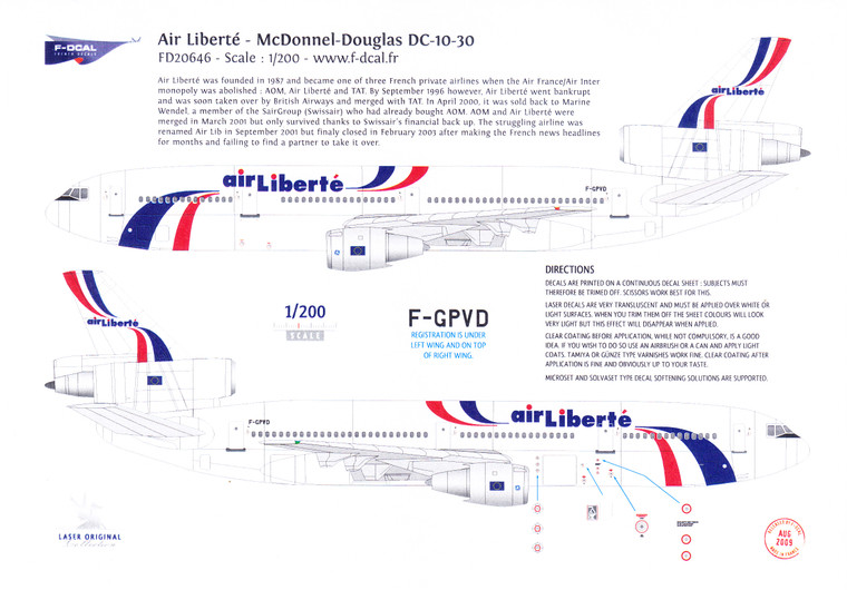 1/200 Scale Decal Air Liberte DC10-30