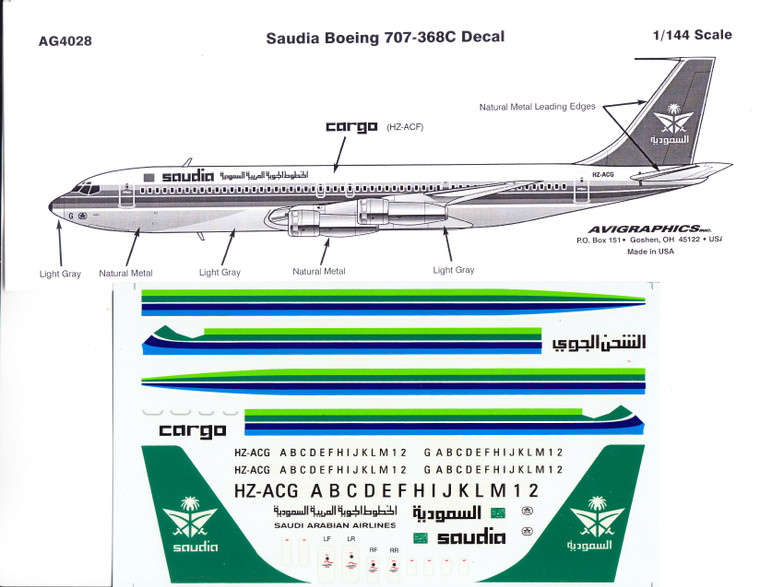 1/144 Scale Decal Saudia 707-300
