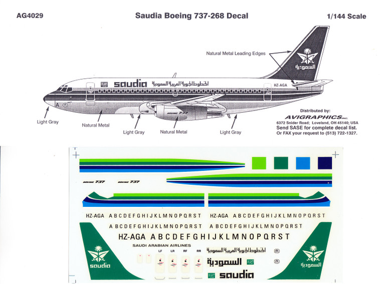 1/144 Scale Decal Saudia 737-200