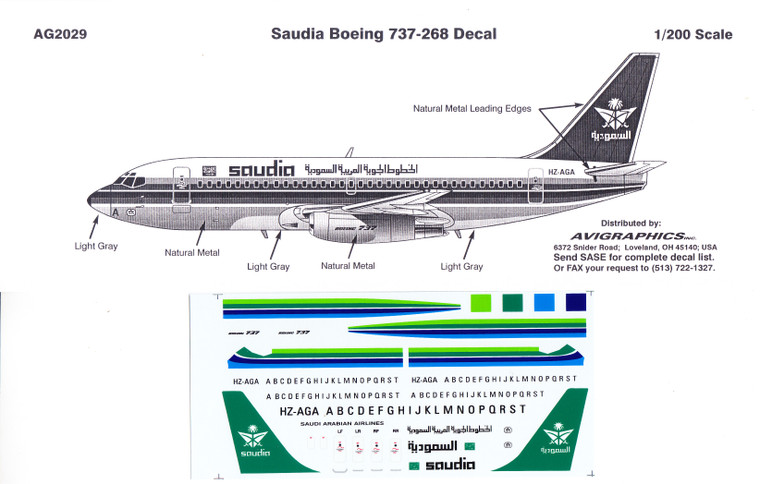 1/200 Scale Decal Saudia 737-200