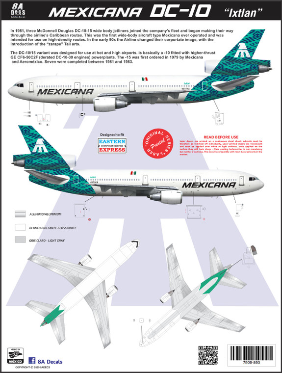 1/144 Scale Decal Mexicana DC-10 GREEN Ixtlan