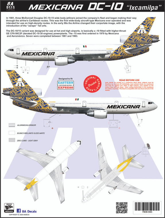 1/144 Scale Decal Mexicana DC-10 YELLOW Icamilpa