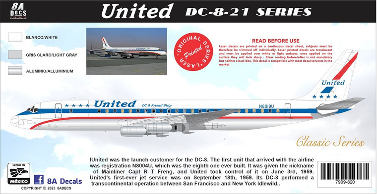 1/144 Scale Decal United DC8-21 Stars & Bars Friendship