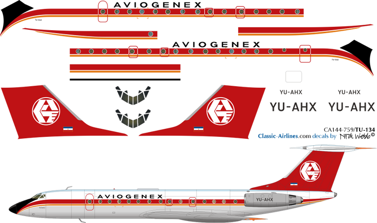 1/144 Scale Decal Aviogenex TU-134