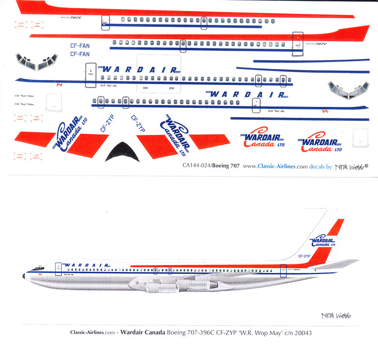 1/144 Scale Decal Wardair 707