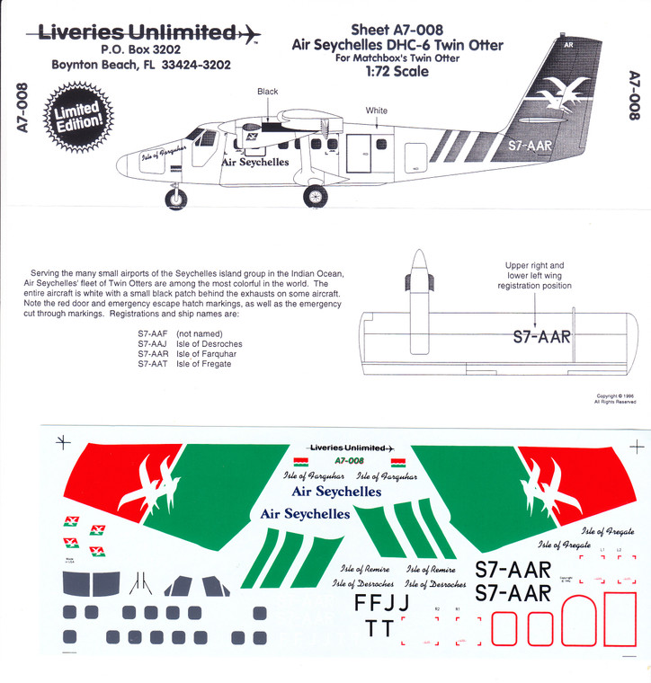 1/72 Scale Decal Air Seychelles DHC-6 Twin Otter
