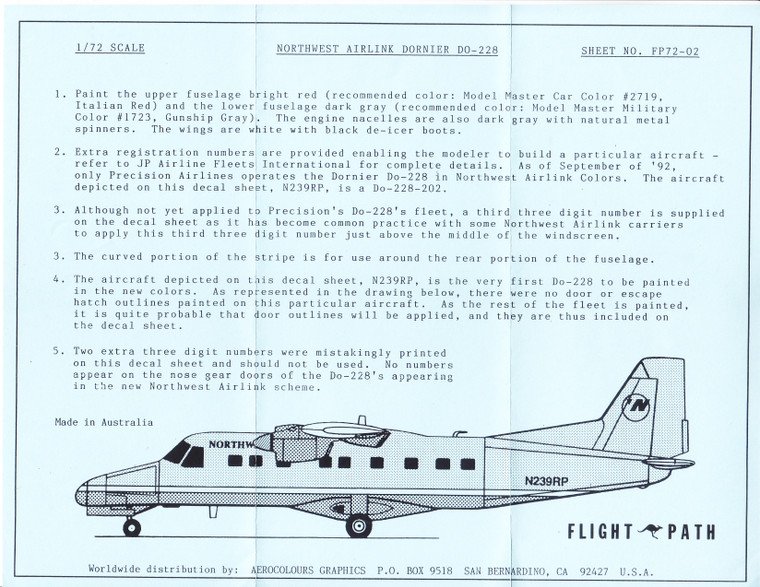 1/72 Scale Decal Northwest Airlink DO-228