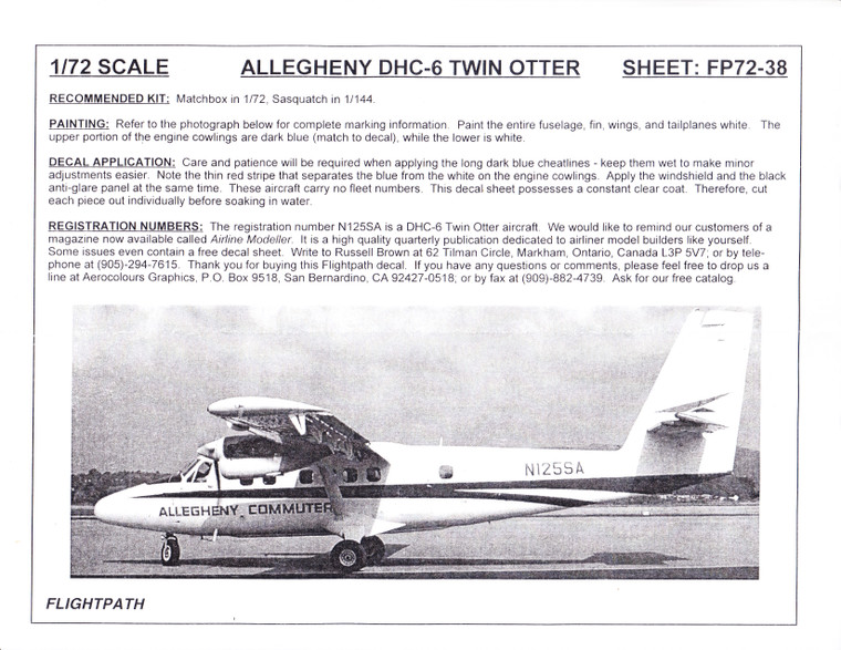 1/72 Scale Decal Allegheny Commuter DHC-6 Twin Otter