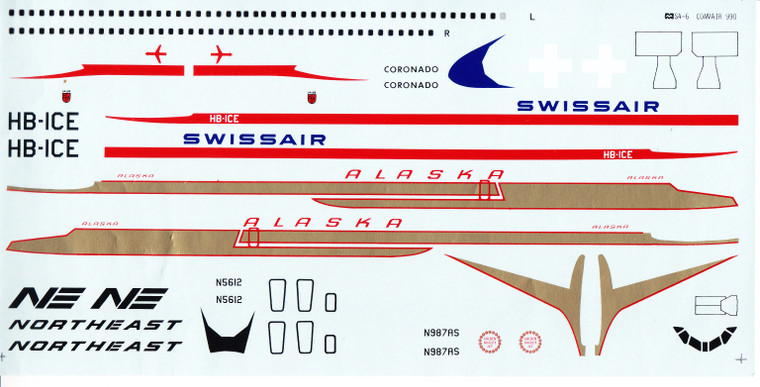 1/144 Scale Decal Swissair / Alaska / Northeast  Convair 990