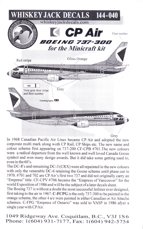 1/144 Scale Decal CP Air 737-300